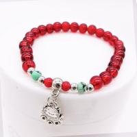 Pulsera de perlas de vidrio, Gato de la fortuna, estilo popular & para mujer, Rojo, 6*190-200mm, Vendido por Sarta