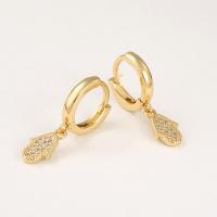 Huggie Hoop Drop Earring Brass Hand gold color plated micro pave cubic zirconia & for woman Sold By Pair