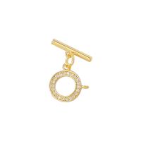 Chiusura Toggle in ottone, placcato color oro, Micro spianare cubic zirconia, 8x8mm, Foro:Appross. 1mm, 20Setsinsieme/lotto, Venduto da lotto