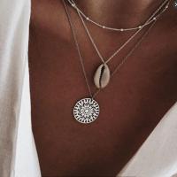 Collier de mode Multi couche, alliage de zinc, avec coquille, Portable & multicouche, argent, Vendu par brin