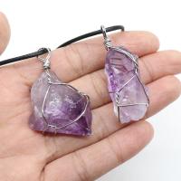 Quartz Gemstone Pendants with Amethyst irregular plated DIY 25-45mm Sold By PC