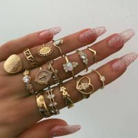 Zinc Alloy Ring Set 15 pieces & portable golden Sold By Set