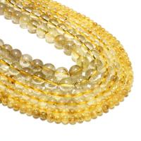 Quartz naturel bijoux perles, quartz rutile, Rond, DIY, Jaune, 8mm, Vendu par brin