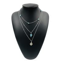 Collier de mode Multi couche, alliage de zinc, avec turquoise, bijoux de mode & multicouche, argent, Vendu par PC