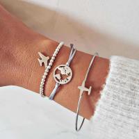 Zinc Alloy Bracelet Round portable & three pieces silver color Sold By Set