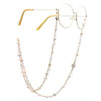 18K Gold Glasses Chain with Natural Gravel & pearl & Clear Quartz plated anti-skidding & glass pattern design golden 770mm Sold By Set