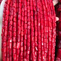 Synthetische koraalkralen, Synthetische Coral, Kolom, DIY, rood, 5x10-6x10mm,, Per verkocht 38 cm Strand