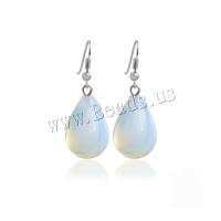 Boucles d’oreilles Sea Opal, Opaline, laiton boucle d'oreille crochet, larme, Placage de couleur platine, pour femme, 13x38mm, Vendu par paire