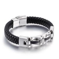 De Armband van mensen, Leer, met Titanium Staal, plated, geverfd & voor de mens, meer kleuren voor de keuze, 220x13mm, Verkocht door Strand