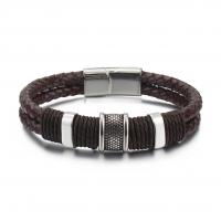 De Armband van mensen, Titanium Staal, met PU, plated, Dubbele laag & verschillende grootte voor keus & voor de mens, koffie camouflage, 12mm, Verkocht door Strand