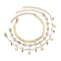 Bracelet de cheville en alliage de zinc, trois pièces & styles différents pour le choix & pour femme & avec strass, plus de couleurs à choisir, protéger l'environnement, sans nickel, plomb et cadmium, Vendu par fixé