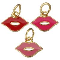 Messing hangers, Lip, gold plated, glazuur & hol, meer kleuren voor de keuze, 10.50x8x1.50mm, Gat:Ca 3.5mm, 30pC's/Lot, Verkocht door Lot