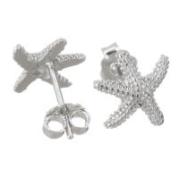 Ottone stallone orecchino, Stella Marina, placcato, Micro spianare cubic zirconia & per la donna, 8.5x9mm, 20Pairspaio/lotto, Venduto da lotto