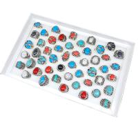 Zinklegering Ring Set, Zinc Alloy, met turkoois, plated, gemengde ringmaat & voor de mens, gemengde kleuren, nikkel, lood en cadmium vrij, Maat:5.5-10, 50pC's/box, Verkocht door box