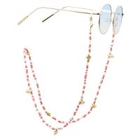 18K Gold Glasses Chain with Seedbead & Shell plated anti-skidding & glass pattern design mixed colors 780mm Sold By Set