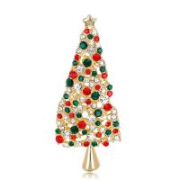 Spille in lega di zinco, lega in zinco, Albero di Natale, placcato color oro, per la donna & con strass, multi-colore, assenza di nichel,piombo&cadmio, 23x53mm, Venduto da PC