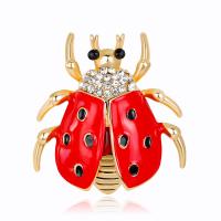 Zinklegering broches, Zinc Alloy, Lieveheersbeestje, gold plated, voor vrouw & met strass, rood, nikkel, lood en cadmium vrij, 37x39mm, Verkocht door PC