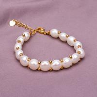 Fionnuisce saothraithe Pearl Bracelet, Pearl Fionnuisce, Babhta, plátáilte, do bhean, dathanna níos mó le haghaidh rogha, 7-8mm, Díolta Per Thart 7.5 Inse Snáithe