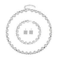 Parures de bijoux en alliage zinc, Boucle d’oreille stud & Bracelet & collier, alliage de zinc, avec perle de plastique, trois pièces & bijoux de mode, blanc, Vendu par fixé