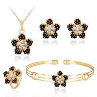 Zinc Alloy Jewelry Sets with Rhinestone petals sang gold plated 4 pieces & fashion jewelry golden Sold By Set