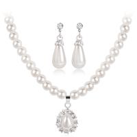 Zinc Alloy Jewelry Sets with Plastic Pearl 2 pieces & fashion jewelry white Sold By Set