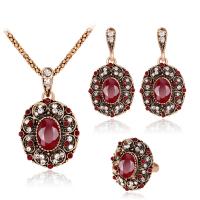 Zinklegering Sieraden Sets, Zinc Alloy, met Bergkristal, drie stuks & mode sieraden, rood, Verkocht door Stel