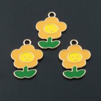 Pingentes de esmalte de liga de zinco, Flor, banhado, DIY, amarelo, níquel, chumbo e cádmio livre, 18*21*9mm, Buraco:Aprox 2mm, 50PCs/Bag, vendido por Bag