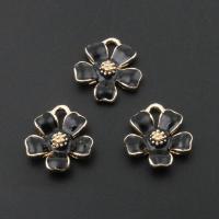 Pingentes de esmalte de liga de zinco, Flor, banhado, DIY, preto, níquel, chumbo e cádmio livre, 16*16*4mm, Buraco:Aprox 2mm, 50PCs/Bag, vendido por Bag