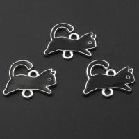 Tier Zinklegierung Schmuckverbinder, mit Emaille, Katze, plattiert, DIY, schwarz, frei von Nickel, Blei & Kadmium, 15*22*1mm, Bohrung:ca. 2mm, 50PCs/Tasche, verkauft von Tasche