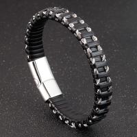 De Armband van mensen, Titanium Staal, met PU, gepolijst, voor de mens, zwart, Lengte Ca 8.26 inch, Verkocht door PC