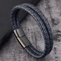 Men Bracelet Titanium Steel with PU Leather Double Layer & for man black Sold By PC