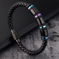 Los hombres de la pulsera y del brazalete, Partículas de acero, con Cuero de PU, Doble capa & diverso tamaño para la opción & para hombre, Negro, Vendido por UD