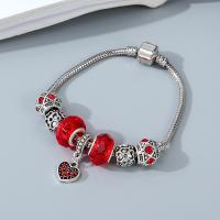 Pulseira de European, liga de zinco, with cristal, joias de moda & com strass, vermelho, 19cm, vendido por PC