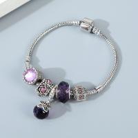 Pulseira de European, liga de zinco, with cristal, joias de moda & com strass, roxo, 19cm, vendido por PC