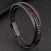 De Armband van mensen, Titanium Staal, met PU, plated, voor de mens & meeraderige, meer kleuren voor de keuze, 21cm, Lengte Ca 8.26 inch, Verkocht door PC