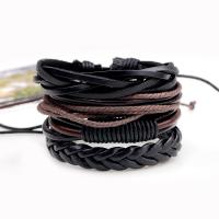 Leer Armband-Set, pols krans, met Wax, 4 stuks & mode sieraden & voor de mens, 60mm, Lengte 7.7 inch, Verkocht door Stel