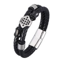 Men Bracelet Split Layer Cowhide Leather plated fashion jewelry & for man black Sold By PC