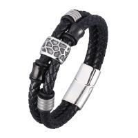 Men Bracelet Split Layer Cowhide Leather plated fashion jewelry & for man black Sold By PC