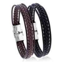 Los hombres de la pulsera y del brazalete, Partículas de acero, con cuero de imitación, Joyería & unisexo, más colores para la opción, 210mm, Vendido por Sarta