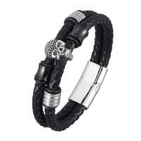 Pulseira masculina, Split camada do couro, Padrão Geométrico, banhado, joias de moda & para o homem, preto, vendido por Strand