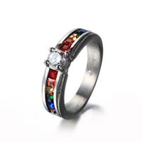 Titanium Staal Finger Ring, plated, verschillende grootte voor keus & voor de mens & met strass, multi-gekleurde, 5pC's/Lot, Verkocht door Lot