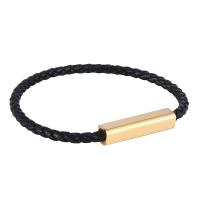 PU Cord Armbånd, Microfiber PU, med Stainless Steel, forgyldt, mode smykker & Unisex, sort, Solgt af Strand