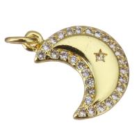 Cubic Zirconia Micro Pave Brass Pendant Moon gold color plated micro pave cubic zirconia Approx 2.5mm Sold By Lot