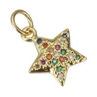 Kubik Zirkonium mikro bana Mässing hängande, Star, guldfärg pläterade, micro bana cubic zirconia, 10.50x12x2mm, Hål:Ca 3.5mm, 20PC/Lot, Säljs av Lot