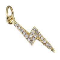 Terningformet Zirkon Micro Pave Messing vedhæng, Lightning Symbol, guldfarve belagt, Micro Pave cubic zirconia, 5x18x2mm, Hole:Ca. 3.5mm, 20pc'er/Lot, Solgt af Lot