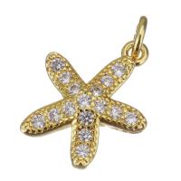 Terningformet Zirkon Micro Pave Messing vedhæng, Starfish, guldfarve belagt, Micro Pave cubic zirconia, 11x14.50x3mm, Hole:Ca. 2.5mm, 20pc'er/Lot, Solgt af Lot