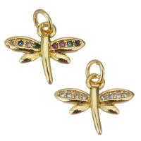 Messing hanger met micro-paved kubieke zirconia's, Dragonfly, gold plated, micro pave zirconia, meer kleuren voor de keuze, 12.50x10x2mm, Gat:Ca 2.5mm, 20pC's/Lot, Verkocht door Lot