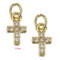 Kubik Zirkonium mikro bana Mässing hängande, Cross, guldfärg pläterade, micro bana cubic zirconia, 5x9x2mm, Hål:Ca 2.5mm, 20PC/Lot, Säljs av Lot