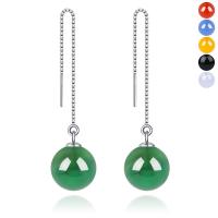 925 Sterling Silver Thread Through Earrings with Chalcedony & Agate Round platinum plated  & for woman 65mm Sold By Pair