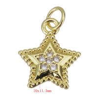 Kubik Zirkonium mikro bana Mässing hängande, Star, guldfärg pläterade, micro bana cubic zirconia, 10x11.50x2mm, Hål:Ca 2.5mm, 20PC/Lot, Säljs av Lot